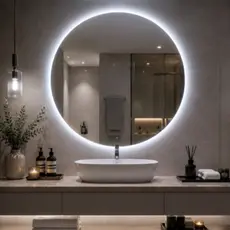 Espelho Redondo com LED e Sem Led Lapidado Decorativo para Banheiro Lavabo Quarto Sala Vários Tamanhos