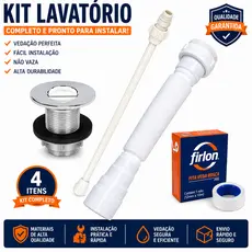 Kit Completo Para Lavatório – Válvula Cromada 7/8" + Sifão Extensivo + Engate 40CM + Fita Veda Rosca