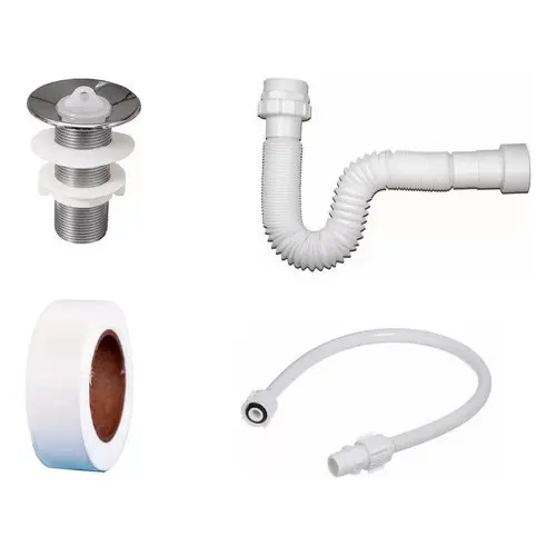 Kit Banheiro Lavatório Sifão + Engate + Válvula cromada + Veda Rosca