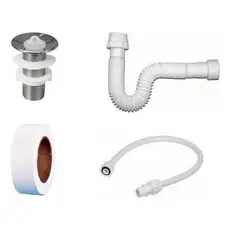 Kit Banheiro Lavatório Sifão + Engate + Válvula cromada + Veda Rosca