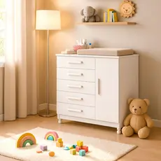 Cômoda Infantil Armário Multiuso Com 5 Gavetas E 1 Porta Organizador Gabinete Para Quarto Banheiro
