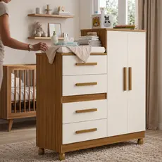 Cômoda Infantil com Trocador 4 Gavetas Guarda Roupa Bebê Multifuncional Quarto Infantil Organizador