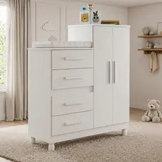 Cômoda Guarda Roupa Bebê Organizadora 4 Gavetas Porta Cabideiro Cômoda Quarto Bebê Multifuncional