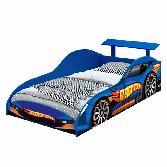 Cama Infantil Carro Stock Car Azul MDF com Aerofólio Juvenil Masculina para Quarto de Menino