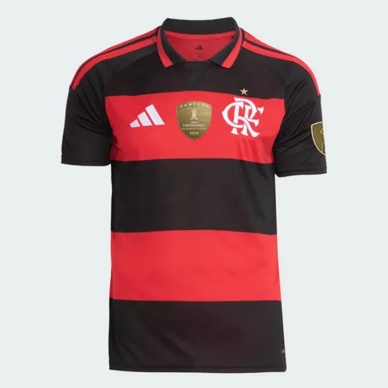 Manto Flamengo Masculina Jogo 1 Adidas 2026 + Kit Patches CAMPÉON Libertadores 2025