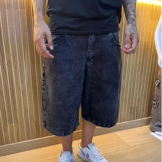 Bermuda Jeans Jorts Baggy Balão Larga Streetwear Unissex Oversized Estilo Shorts 100% Algodão