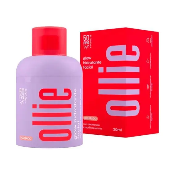 Glow Hidratante Facial Ollie FPS50 Cor Dourado 30ml