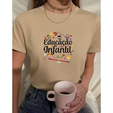 Camiseta Feminina Babylook educação infantil colorida fofa professora escola pedagogia 100% Algodão