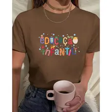 Camiseta Feminina Babylook educação infantil texturas coloridas professora escola 100% Algodão
