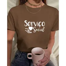 Camiseta Feminina Babylook t shirt faculdade serviço social 100% Algodão