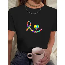 Camiseta Feminina Babylook t shirt autismo coração100% Algodão