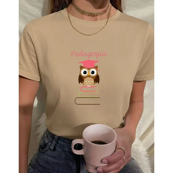 Camiseta Feminina Babylook t shirt pedagogia coruja sabedoria faculdade 100% Algodão