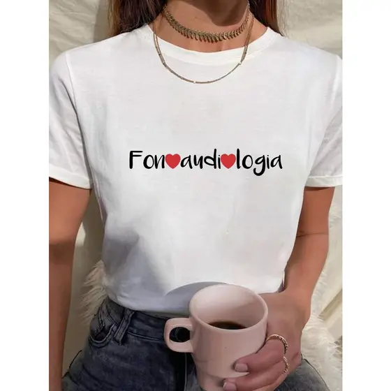Camiseta Feminina Babylook t shirt faculdade fonoaudiologia coração 100% Algodão
