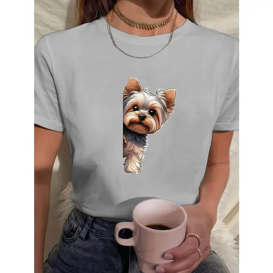 Camiseta Feminina Babylook t shirt cachorro yorkshire pet 100% Algodão