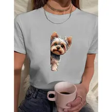 Camiseta Feminina Babylook t shirt cachorro yorkshire pet 100% Algodão