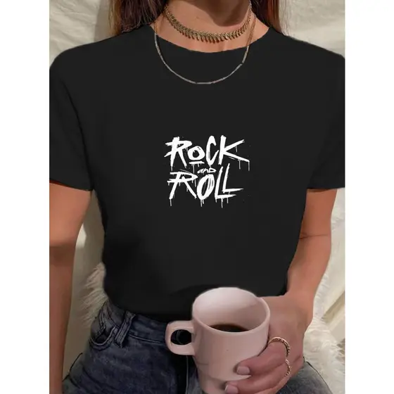 Camiseta Feminina Babylook t shirt rock and roll 100% Algodão