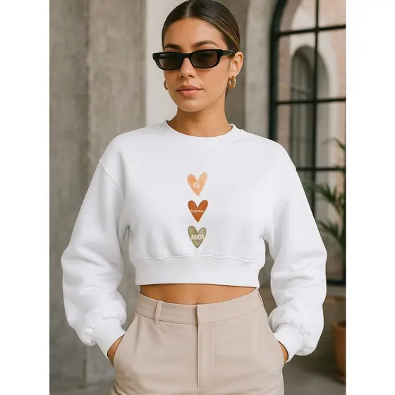 Cropped Moletom Feminino Premium coração fé esperança amor Estilo Casual Conforto