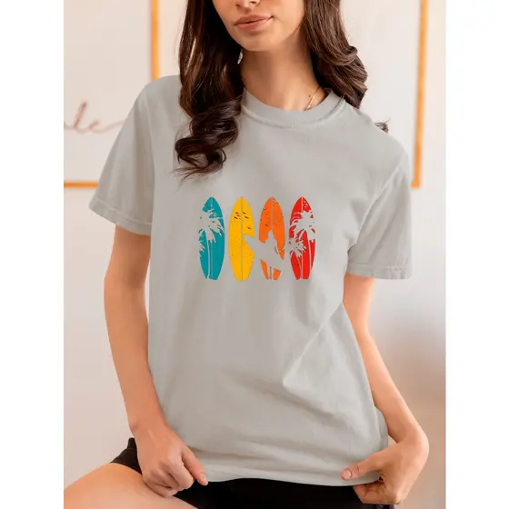 Camiseta Feminina Babylook t shirt pranchas surf mulher praia verão ferias100% Algodão