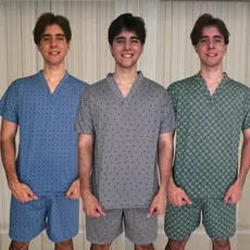 Pijama Masculino Estampado Gola V Confortável Leve Usar em Casa
