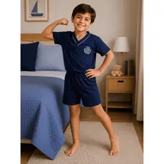 Pijama Infantil Masculino Verão com Bordado Malha Leve Confortável Menino