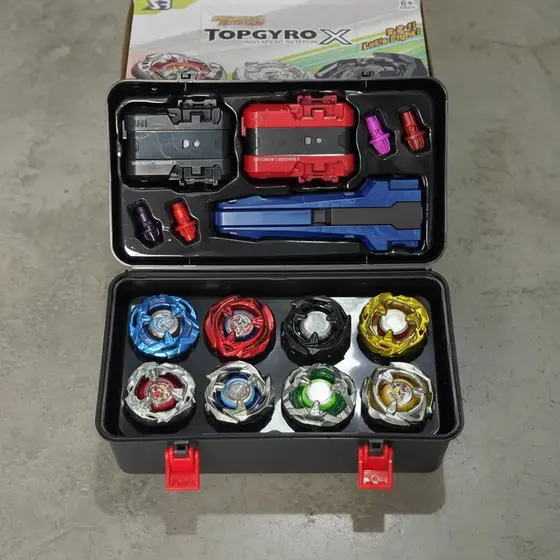 Kit Arena Piões de Batalha TopGyro X com 8 Piões + 3 Lançadores e Maleta de Luxo