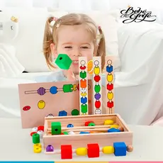 Brinquedo Educativo Madeira Montessori Contas Sequência Lógica Cores Formas Coordenação Motora