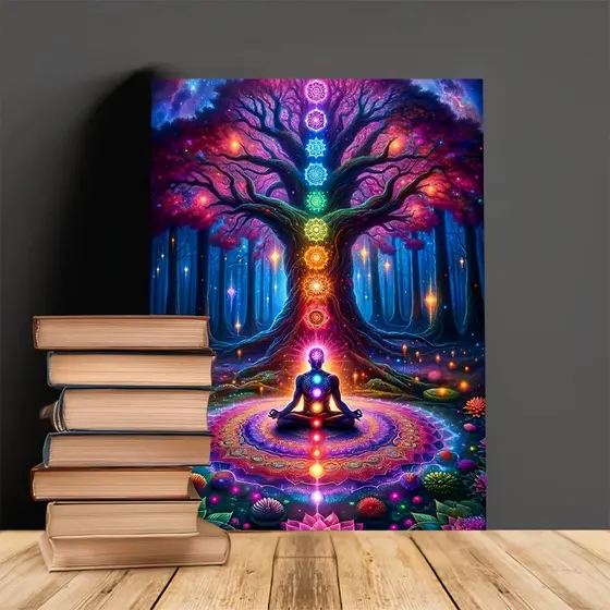 Quadro decorativo Árvore da Vida Curativa dos Chakras Decoração Espiritual para Ambiente