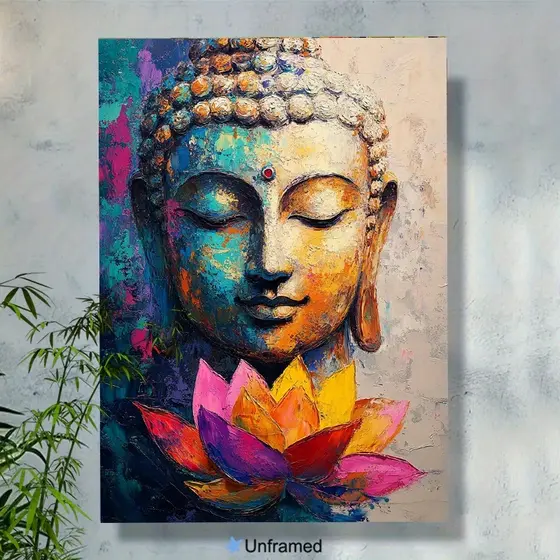 Quadro decorativo 1 pç, arte de Buda com Flor de Lótus Ideal para Decoração de Casa e Escritório,