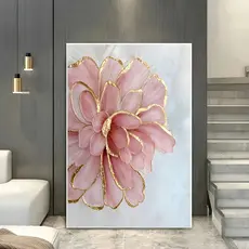 Quadro Decorativo Sala Flor Rosa e Dourada Decoração Quarto Sala de Estar Escritório Maravilhoso