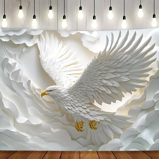 Quadro Decorativo Sala Branco e Dourado Águia Decoração Escritório Quarto Sala 110x80cm