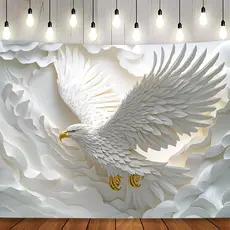Quadro Decorativo Sala Branco e Dourado Águia Decoração Escritório Quarto Sala 110x80cm