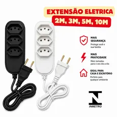 Extensão de Energia 10A Bivolt 110/220V 2m 3m 5m 10m Tomada Preta e Branca Durável Filtro de Linha