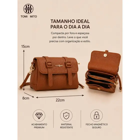TOMI MITO Bolsa Feminina Tiracolo Pequena com Alça Regulável, Tampa e Compartimentos Organizadores TM9205
