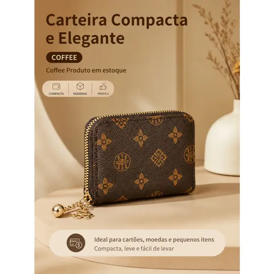 TOMI MITO Carteira Porta Cartões Feminina Compacta com Fechamento em Zíper  TM9233