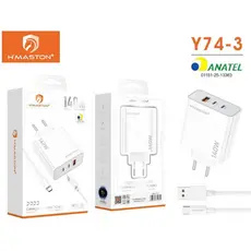 Carregador Turbo 140W 3 em 1 com 1 USB + 2 Tipo-C e Cabo USB-C Carregamento Super Rapido Hmaston