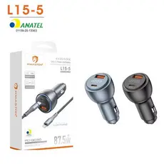 Carregador Veicular 87.5W com LED Turbo 2 Entradas USB e Tipo-C Carregamento Rapido HmastonL15-4/5/6