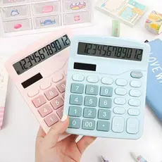 Calculadora Mesa Comercial Escritório Grande 12 Dígitos Solar e Pilha Azul Rosa Colorida Portatil