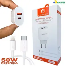 Carregador Turbo 50W H'Maston Original Entrada Dupla  USB + USB-C iPhone Android  Fonte Rápida  LR28