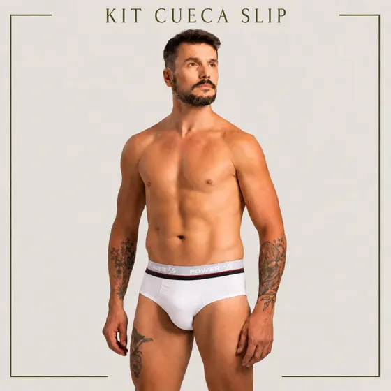 Kit Cuecas Slip Masculina Adulto Power Up Microfibra Confortável Com Forro Algodão