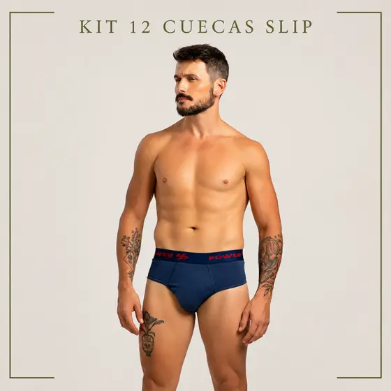 Kit 12 Cuecas Slip Masculinas Power Up 100% Algodão Confortáveis Com Forro Reforçado