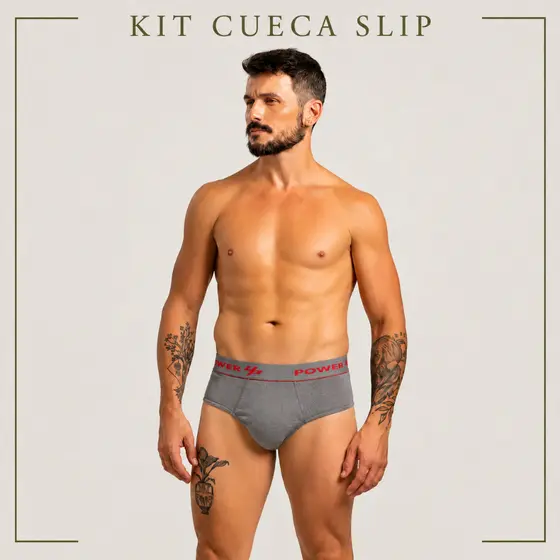 Kit Cuecas Slip Masculina Power Up Forro 100% Algodão Conforto