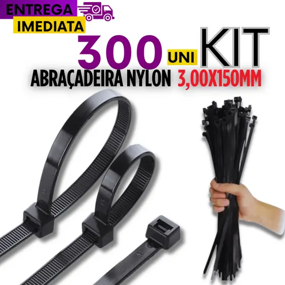 300 Peças Abraçadeira De Nylon Enforca Gato 3,00X150MM comprimento total Cinta Plástica Resistente Grande Utilidades