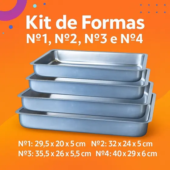 Kit Formas Assadeiras 4 Peças - N1 N2 N3 N4 Retangular Alta Alumínio