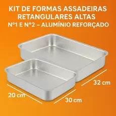 Kit 2 Formas Retangulares Altas em Alumínio – Nº1 e Nº2 para Bolo, Tortas, Sobremesas e Assados