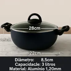 Panela Wok Antiaderente de Alumínio 1,20mm com Tampa de Vidro