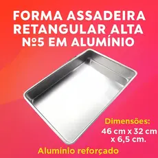 Forma Assadeira Retangular Alta Nº5 em Alumínio – Bolo, Torta e Sobremesa (1, 3 ou 5 Peças)