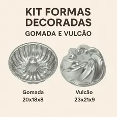 Kit 2 Formas para Bolo e Torta – Modelo Decorada Gomada e Vulcão – Alumínio 100%