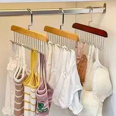 kit 2 Cabides de Madeira Para Cintos Gravatas Cachecóis Sutiãs Colares Organizador Com 8 Ganchos