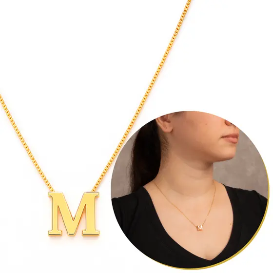 Corrente Dourado Feminino Letra M Inicial Nome Liso Pequeno