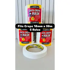 Fita Crepe Para Pintura Sem Residuos 18mm X 50m - 6 Rolos Cor Branco Liso